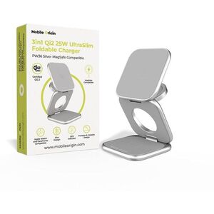 Mobile Origin 3in1 Qi2 25W UltraSlim Foldable Charger PW36 MagSafe Compatible, Silver kép