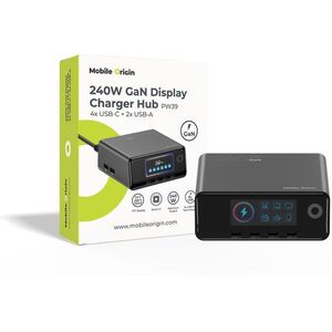 Mobile Origin 240W GaN Display Charger Hub PW39, 4× USB-C + 2× USB-A kép