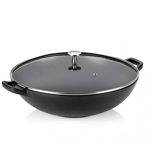 KELA Calido Wok fedővel 36 cm fekete öntöttvas kép