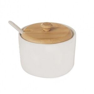 Orion Porcelán cukortartó/fa+kanál WHITELINE 9, 5 cm-es átmérő kép