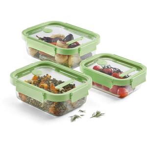 Lékué Rectangular Glass, üveg tárolódoboz szett élelmiszerre, zöld kép