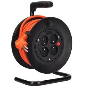 Solight 4 aljzatos, 3×1, 5 mm², 15 m, hosszabbító kábel dobon, narancssárga kép