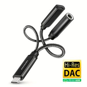 AXAGON ADA-HCPD, Hi-Res DAC audio adapter, 384kHz/32bit stereo, USB-C to 3.5mm jack & PD 60W/3A kép