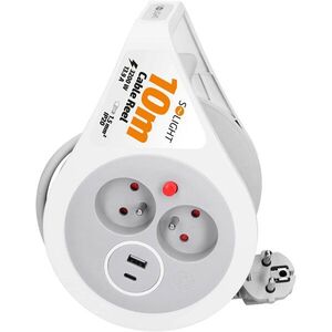 Solight kábeldob hosszabbító, 10 m, USB A+C, 2 aljzat kép