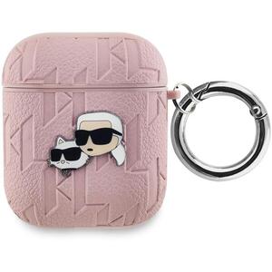 Karl Lagerfeld Embossed Karl and Choupette Heads AirPods 1/2 rózsaszín PU tok kép