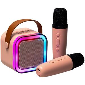 KIK KX3377 Karaoke Bluetooth hangszóró, 6 W, 2 × vezeték nélküli mikrofon, rózsaszín kép