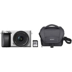 Sony Alpha A6100, ezüst + E PZ 16–50 mm f/3, 5–5, 6 II + SONY SF-E64A + Sony LCS-U11 kép