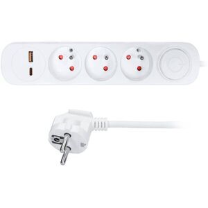 Solight, 5 m, 3 csatlakozó, USB A+C 20 W PD, tápkapcsoló, 3×1 mm², PVC kép