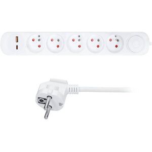 Solight, 3 m, 5 csatlakozó, USB A+C 20 W PD, tápkapcsoló, 3×1 mm², PVC kép