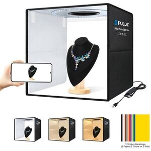 PULUZ összecsukható hordozható kör alakú USB-s lámpa + fotósátor készlet (6 db kétoldalas színes háttérrel), 40 cm kép