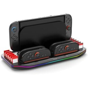iPega SW2210 Multifunkciós Nintendo Switch 2 töltőállvány, RGB, fekete kép