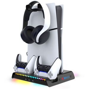 iPega P5S006 Multifunkciós PS5 Slim RGB töltőállvány hűtéssel, fekete kép