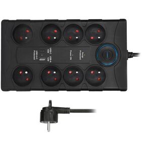 Solight, 8 aljzat, USB A+C, 2 m, túlfeszültségvédő, fekete kép