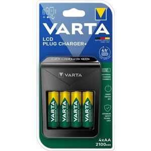 VARTA LCD Plug Charger+ Töltő + 4× AA 56706 2100 mAh kép