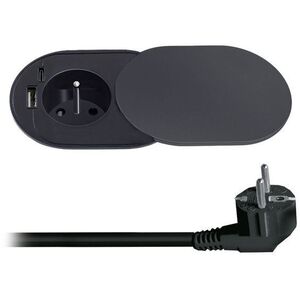 SOLIGHT Süllyesztett aljzat, tolófedeles, 1 aljzat + USB A+C, 20 W PD, 2 m, matt fekete kép