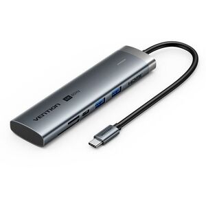 Vention USB-C to HDMI/USB 3.2 Gen 1 Type-C/USB 3.0*2/SD/TF/PD Docking Station 0.15M Gray Aluminum Al kép