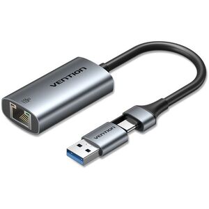 Vention USB-C + USB-A to Gigabit Ethernet Adapter 0.15M Gray Aluminum Alloy Type kép