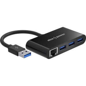 AlzaPower USB-A (M) to 3× USB-A 3.0 (F) USB hub + RJ45 - fekete kép