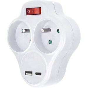 Solight, 2×10 A, USB A+C gyorstöltő, 20 W PD, fehér, tápkapcsolós kép
