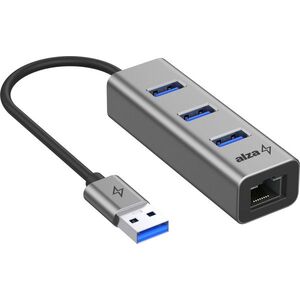 AlzaPower Metal USB hub USB-A (M) to 3× USB-A 3.0 (F) + RJ45 - asztroszürke kép