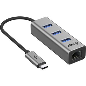 AlzaPower Metal USB Hub USB-C (M) to 3× USB-A 3.0 (F) + RJ45, asztroszürke kép