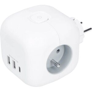Solight, kocka, 3×16 A + USB A+C töltő, 17 W, fehér, tápkapcsolós kép