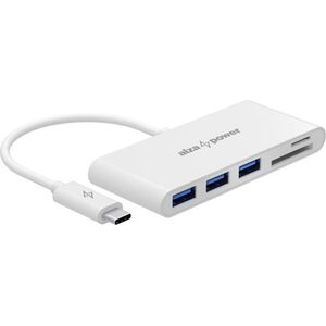 AlzaPower USB-C (M) to 3× USB-A 3.0 (F) USB hub + Card Reader - fehér kép