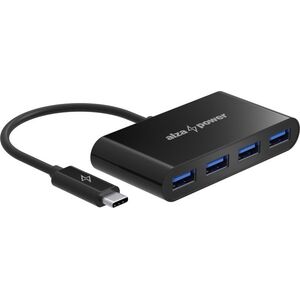 AlzaPower USB-C (M) to 4× USB-A 3.0 (F) USB Hub, fekete kép