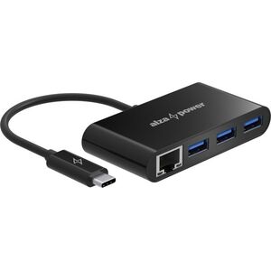 AlzaPower USB Hub USB-C (M) to 3× USB-A 3.0 (F) + RJ45, fekete kép