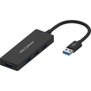 AlzaPower FlatCore USB-A (M) to 4× USB-A 3.2 Gen 1 (F) - fekete kép