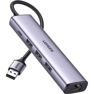 UGREEN USB 3.0 to 3×USB3.0 +RJ45 (1000M) Ethernet Adapter Type-C Power Supply kép