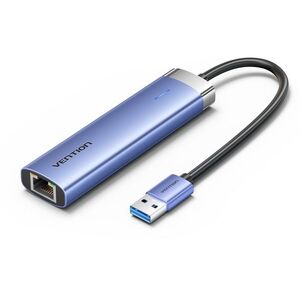 Vention USB 3.0 to USB 3.0 x 3/RJ45/USB-C Hub 0.15M Blue Aluminum Alloy Type kép