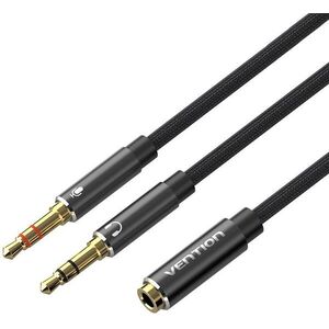 Vention Cotton Braided Dual 3.5mm TRS Male to 3.5mm Female Audio Cable 0.3m Black Aluminum Alloy kép
