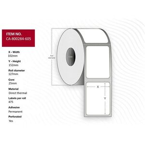 Capture címkék 102 x 152 mm, tekercsátmérő 25 mm, Direct Thermal, bevonat nélküli, tartós, perforált kép
