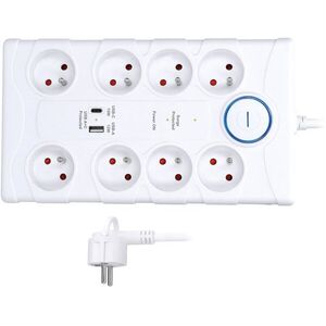 Solight, 8 aljzat, USB A+C, 2 m, túlfeszültségvédő, fehér kép