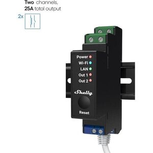 Shelly Pro 2PM, kapcsolómodul DIN-sínre, 2×16 A, fogyasztásmérés, LAN, WiFi, Bluetooth kép