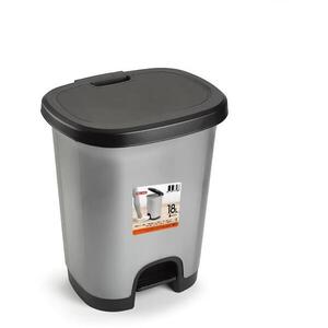 Plastic Forte Color szeméttároló, fekete-ezüst, betét nélkül pedállal, 18 l kép