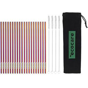 Ecocare Környezetbarát fém szívószál, szivárványszín, 21, 5×0, 6 cm, 20 db kép