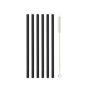 Vialli Design üveg szívószál, fekete, egyenes, 200 mm, 6 db + tisztítókefe kép