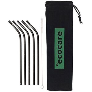 ECOCARE Környezetbarát fém szívószál hajlított fekete mintával 5 db kép