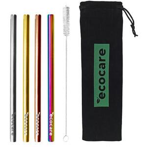 Ecocare Maxi Környezetbarát fém szívószál, színkeverék, 21, 5×1, 2 cm, 4 db kép