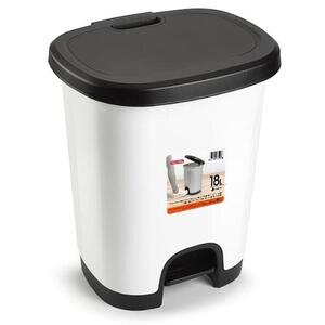 Plastic Forte Color szeméttároló, fekete-fehér, betét nélkül pedállal, 18 l kép
