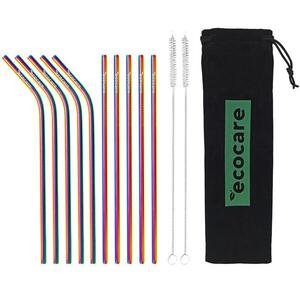Ecocare Környezetbarát fém szívószál szett, szivárványszín, 21, 5×0, 6 cm, 10 db kép