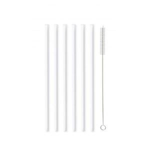 Vialli Design üveg szívószál, fehér, egyenes, 200 mm, 6 darab + tisztítókefe kép