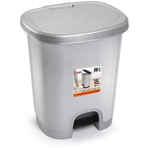 Plastic Forte Color szeméttároló, ezüst, betét nélkül pedállal, 18 l kép