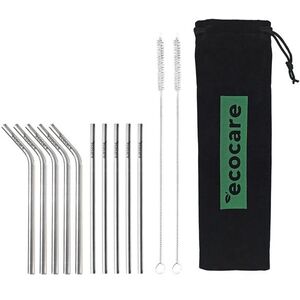 Ecocare Környezetbarát fém szívószál szett, ezüst, 16×0, 6 cm, 10 db kép