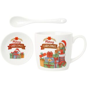 eCa KB17WZ1 karácsonyi kerámia bögre kanállal és csészealjjal, 400 ml kép