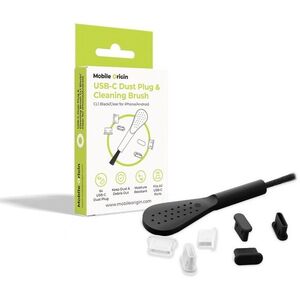 Mobile Origin USB-C Dust Plugs Black & White + Cleaning Brush, CL1 kép