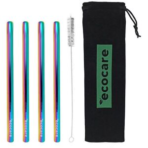 ECOCARE Fém szívószál Maxi 12 mm Rainbow 4 db-os készlet kép