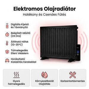 OneConcept Wallander, olajradiátor, 800 W, termosztát, olajfűtés, ultra lapos design, fekete kép